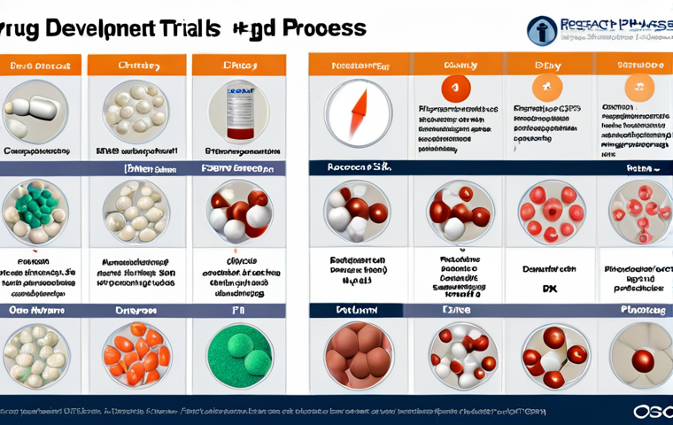 ** A complex infographic depicting the drug development process with stages like research, pre-clinical trials, clinical trials (Phase 1, 2, 3), regulatory approval by CDSCO/FDA, and market launch. Emphasize the high risk of failure at each stage.

**