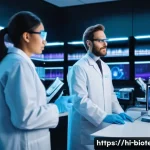 바이오 의약품 시장 전망 - A high-tech biotechnology laboratory scene showcasing advanced gene editing and protein engineering ...