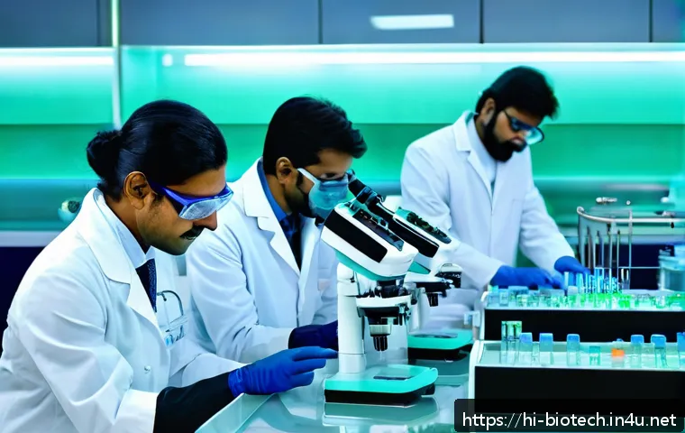 세포 치료제 - A highly detailed futuristic laboratory scene showcasing advanced stem cell therapy technology in In...
