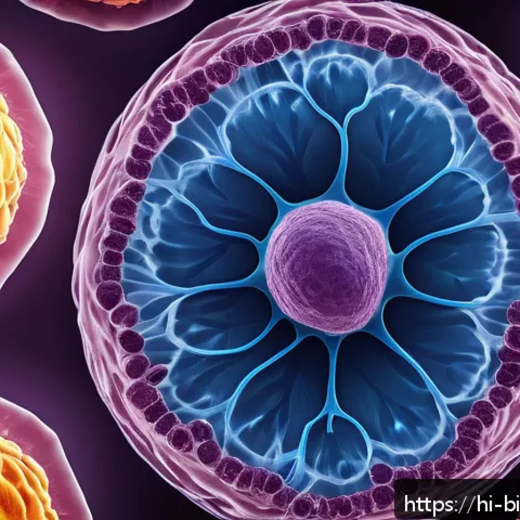 줄기세포 연구 - A highly detailed scientific illustration showing the process of stem cell differentiation, featurin...