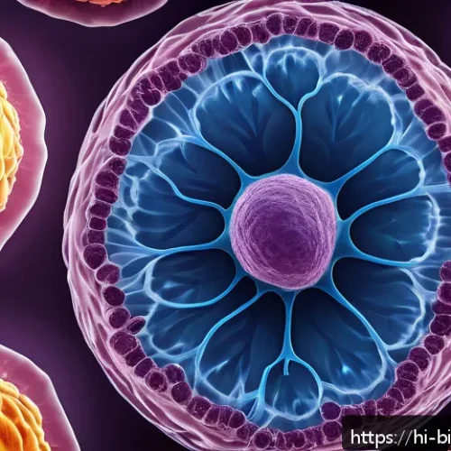 Home 30 줄기세포 연구 - A highly detailed scientific illustration showing the process of stem cell differentiation, featurin...