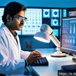 Home 23 바이오 기술 특허 - A detailed and realistic laboratory scene showing an Indian biotech researcher in traditional kurta-...
