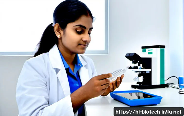 스마트 바이오 기술 - Photorealistic smart biotechnology laboratory, Indian woman scientist in a clean white lab coat usin...